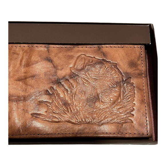 Vintage Amity ID Leather Bass Fish Mens Billfold Wallet - New Old Stock - Picture 2 of 9